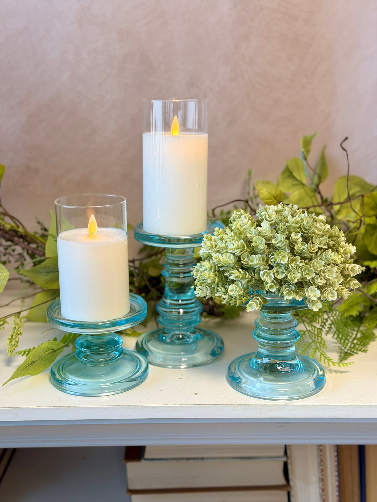 Coastal Blue Glass Candleholder Set of 3