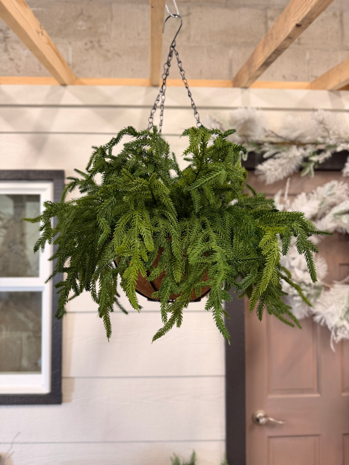 20" Real Touch Winter Pine Hanging Basket