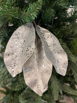 Platinum Glitter Metallic Magnolia Leaf Pick