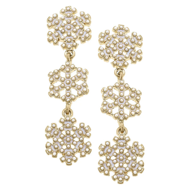 Canvas Style winter wonderland enamel snowflake earrings ivory Christmas gift from Magnolias Home Decor