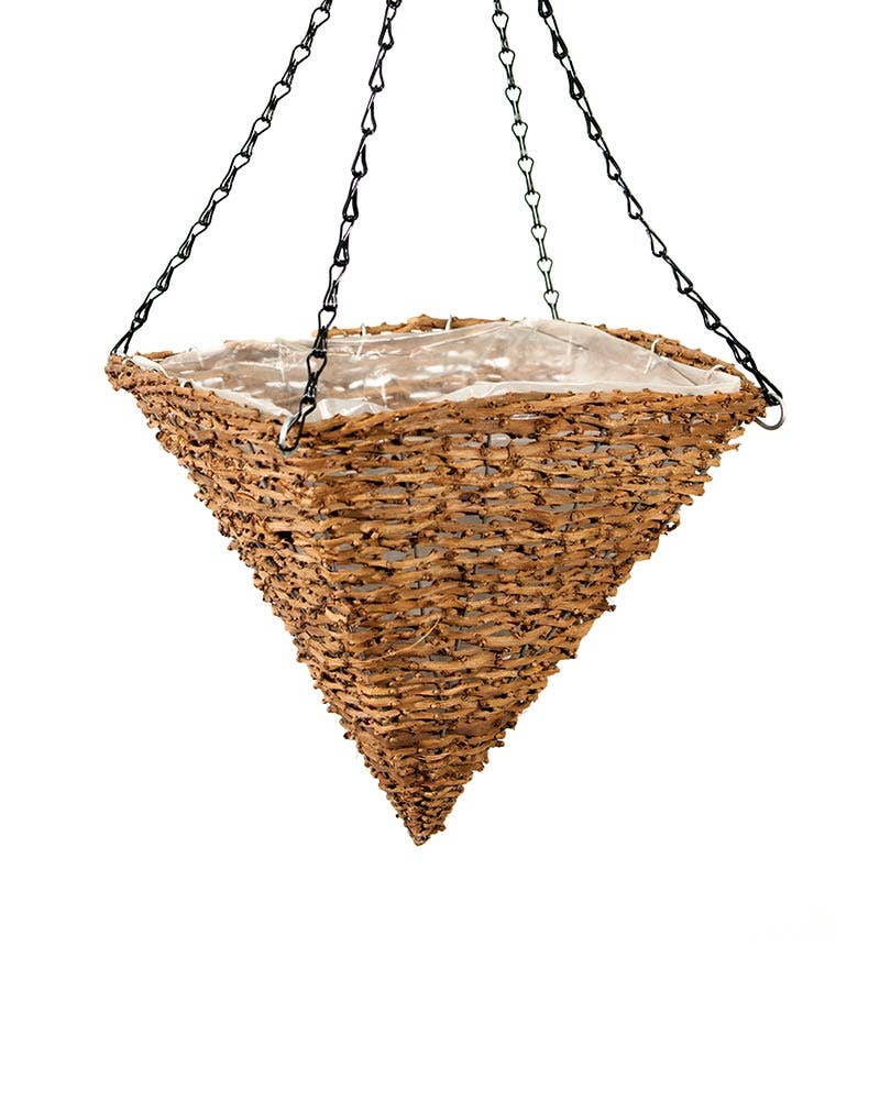 Pyramid Wood Woven Hanging Basket, Natural, 14in Vail