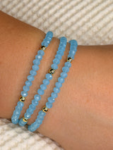 Ice Blue with Gold Ball Stretchy Facet Mila-Mix Bracelet