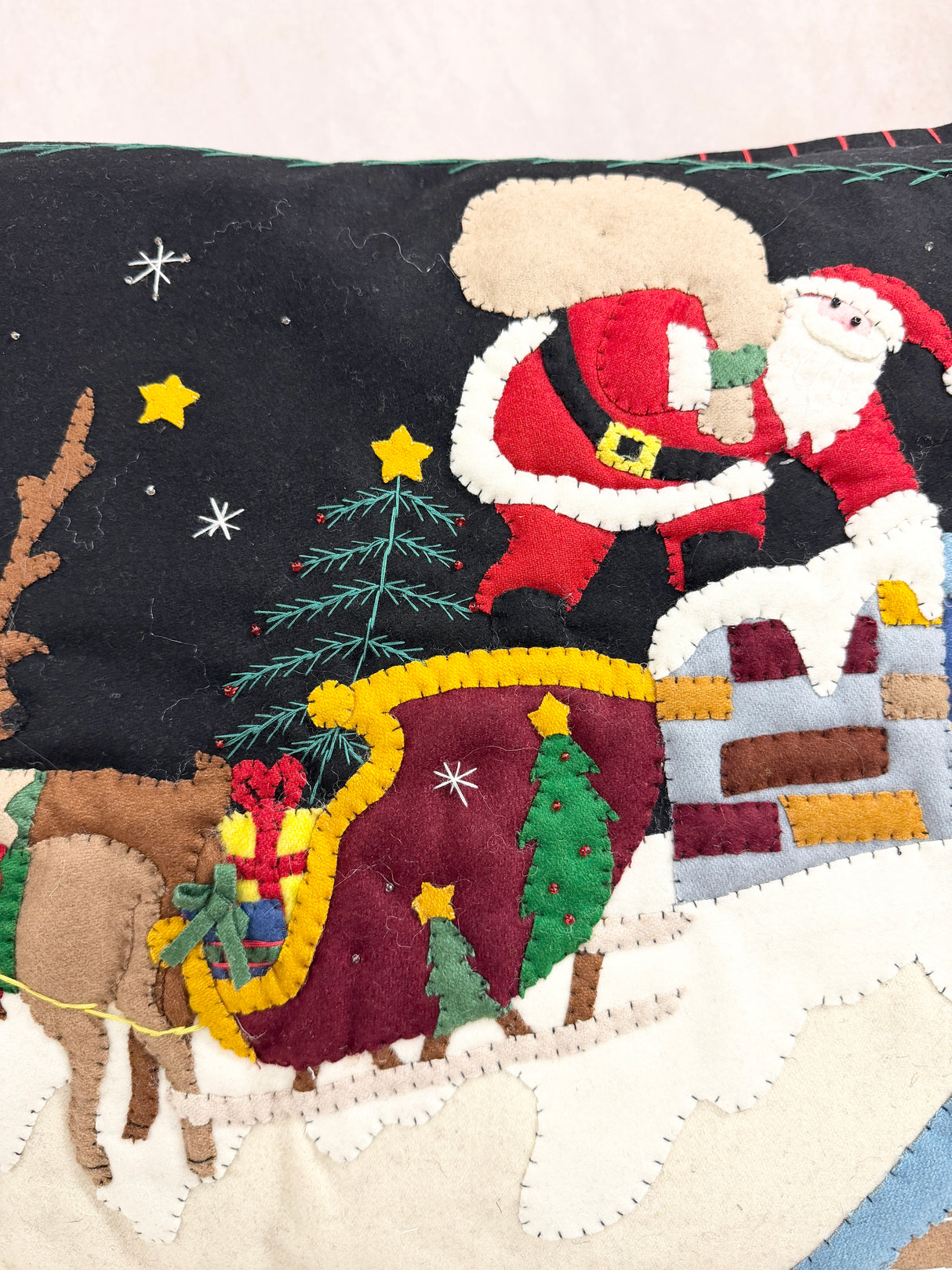Handmade Black Deer & Santa Pillow