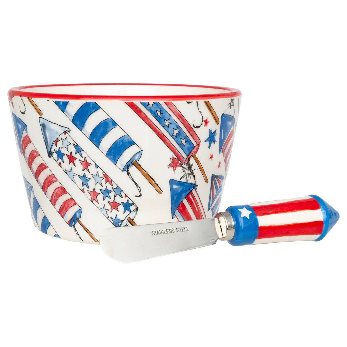Patriotic Rockets Ceramic Bowl & Spreader