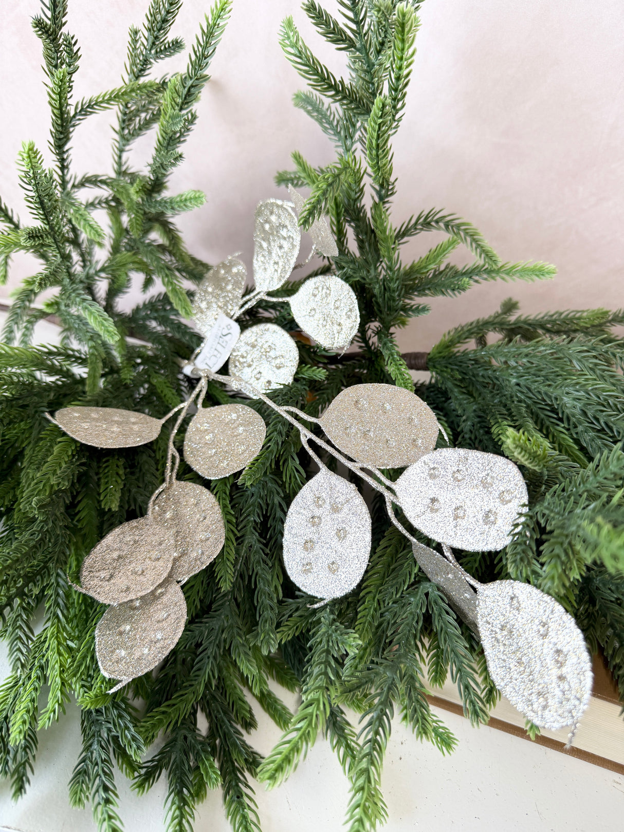 Platinum Glittered Lunaria Spray