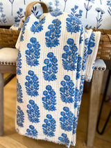 Flower Blue Block Print Throw Blanket
