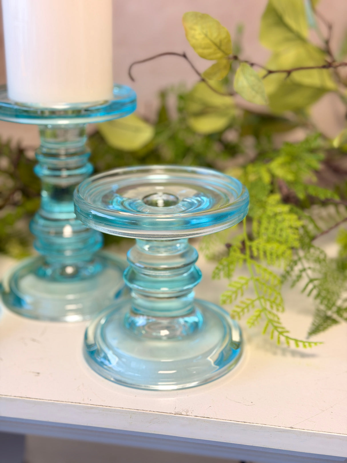 Coastal Blue Glass Candleholder Set of 3