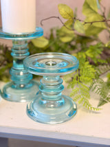 Coastal Blue Glass Candleholder Set of 3