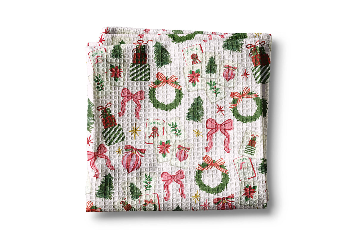 Mahjong Christmas Waffle Tea Towel