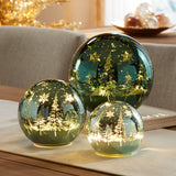 Blue Lighted Glass Tree Globe Set