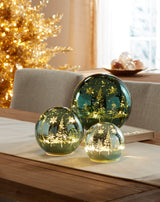 Blue Lighted Glass Tree Globe Set