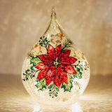 Poinsettia LED Glass Teardrop Luminary