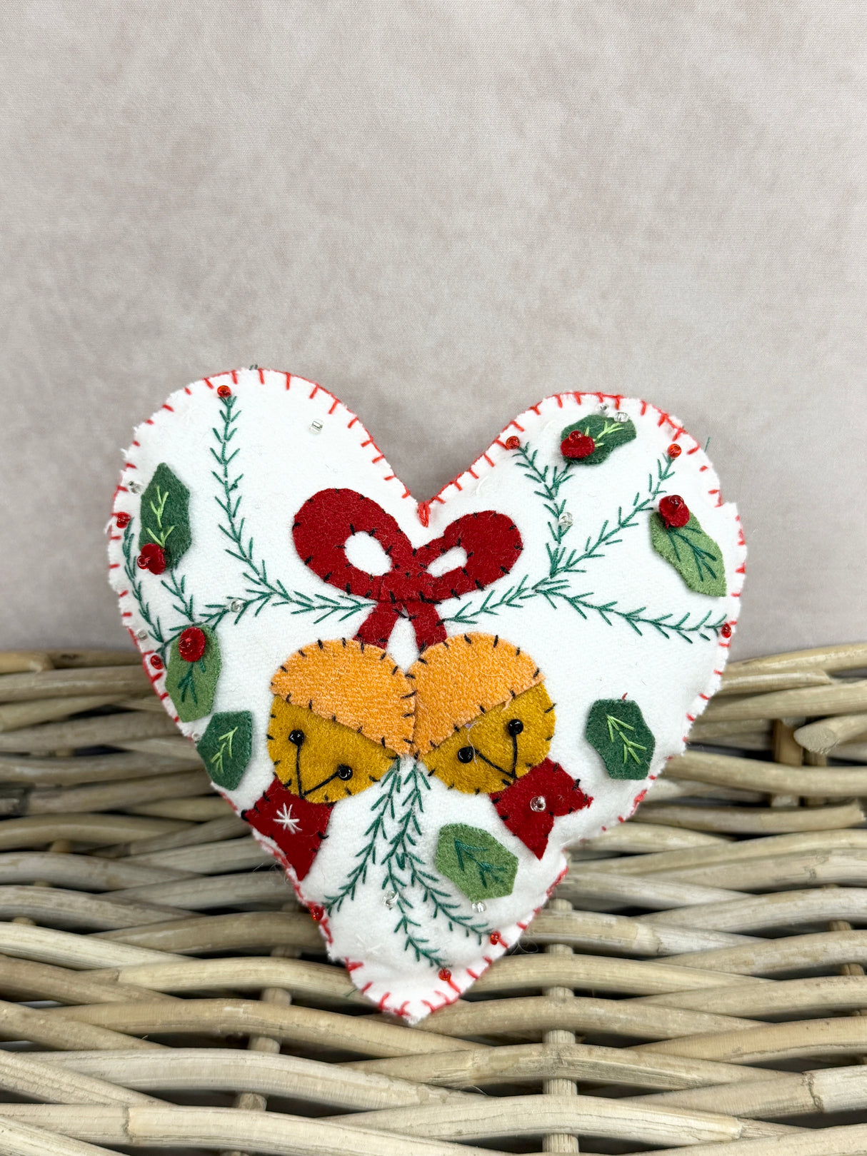 Handmade Heart & Bell Ornament
