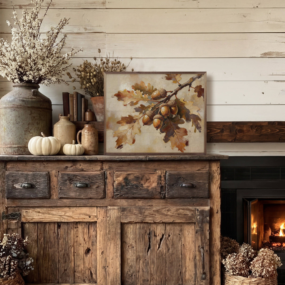 Oak Branch With Acorns Wood Art