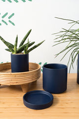 Blue Romey Pot with Saucer -2 Sizes