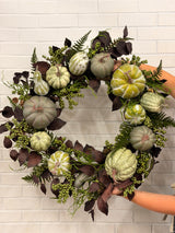 32" Plum Gorgeous Pumpkin Fern Wreath