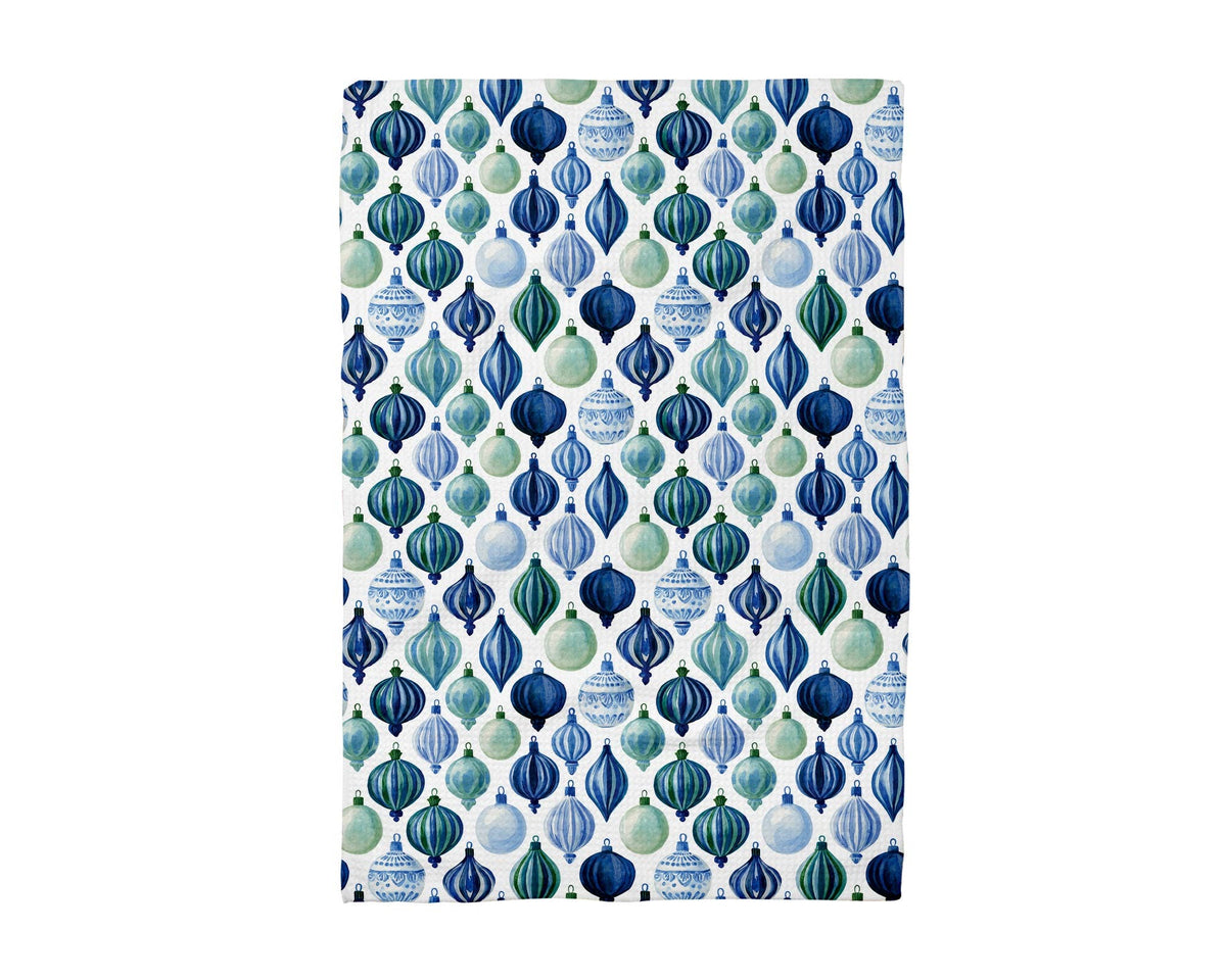 White Teal Christmas Waffle Tea Towel