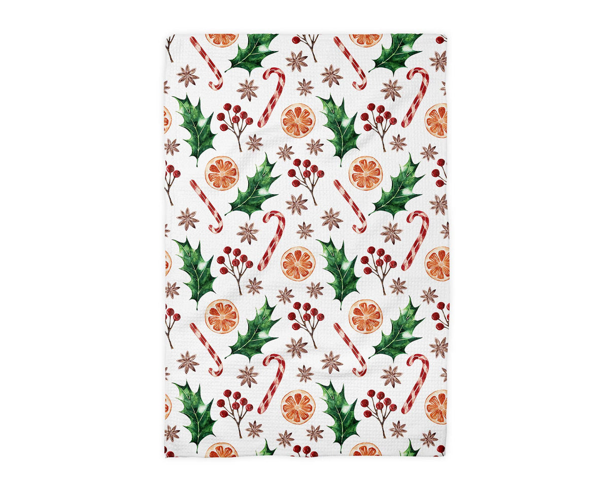 Christmas Orange Berry Mistletoe Waffle Tea Towel