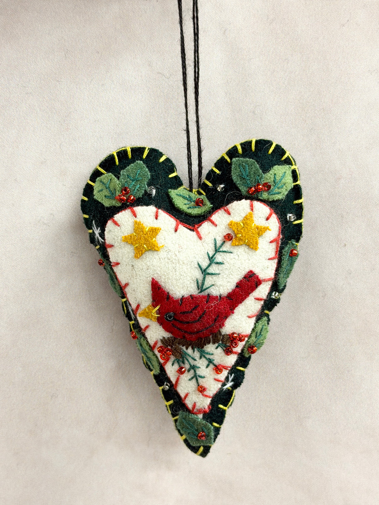 Handmade Heart & Cardinal Perch Ornament