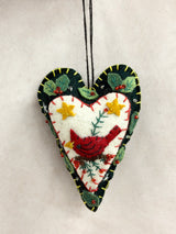 Handmade Heart & Cardinal Perch Ornament