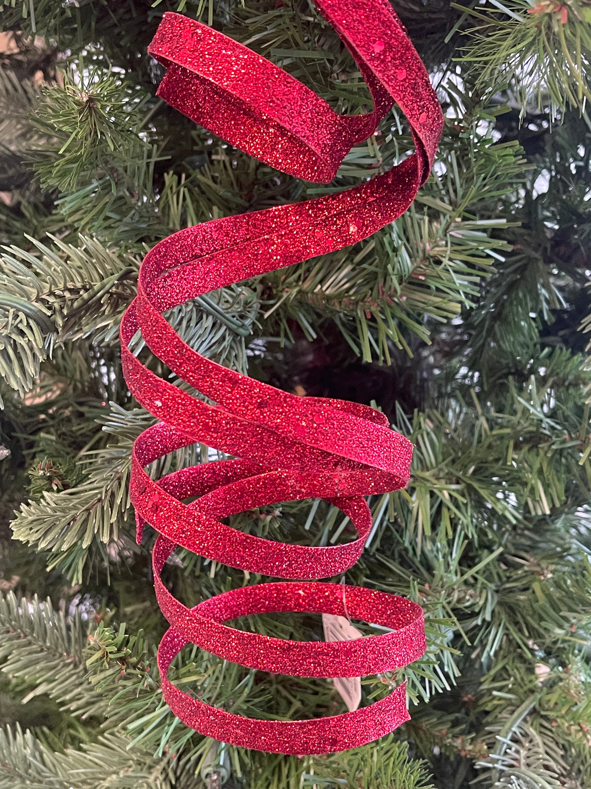 Burgundy Glitter Spiral Ribbon Spray