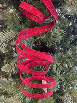 Burgundy Glitter Spiral Ribbon Spray