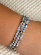 Light Gray Transitioning Gold Ball Stretchy Facet Mila-Mix Bracelet