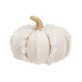 Medium White Fuzzy Stripes Fall Fabric Pumpkin