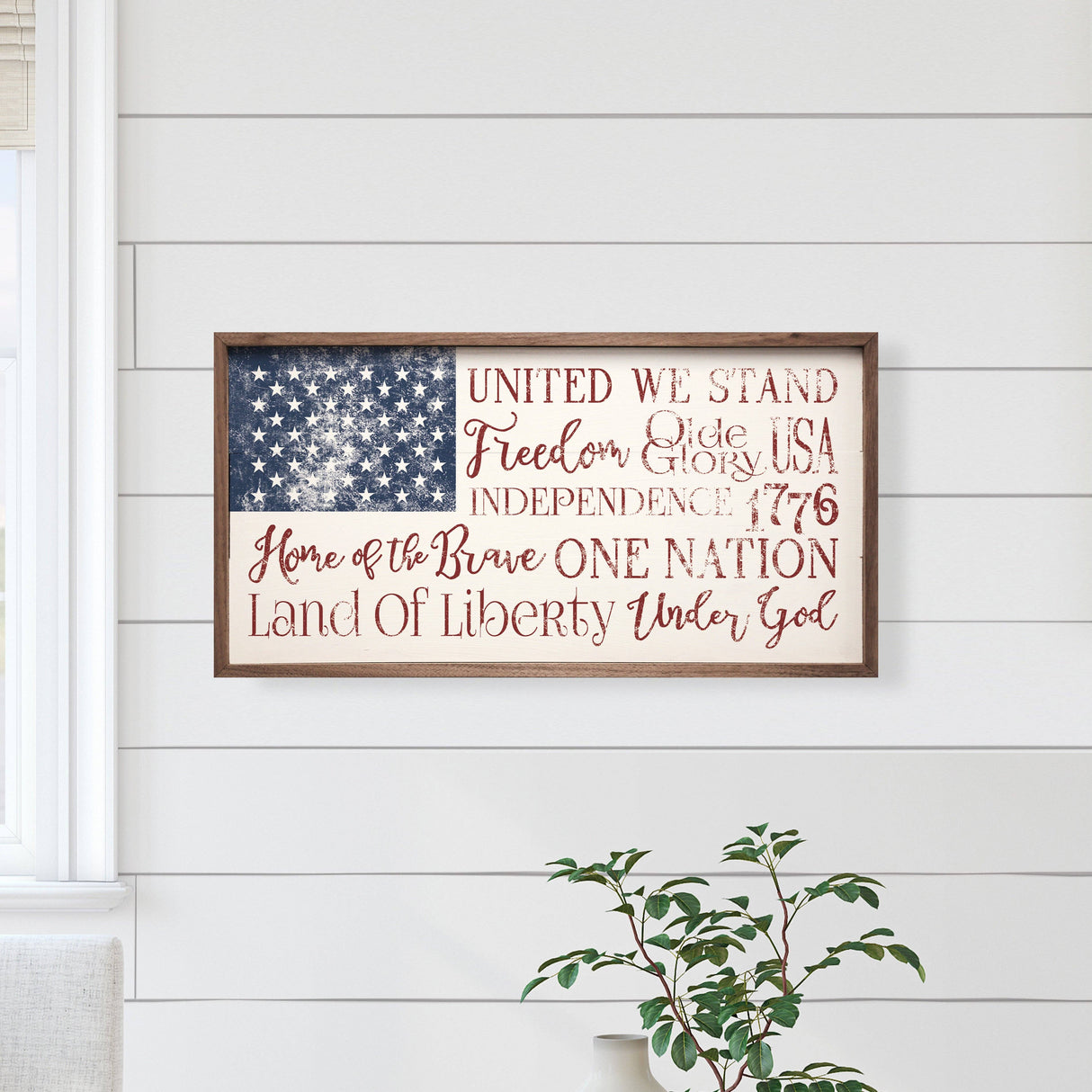 USA Flag Words White Wood Art