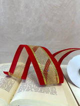 2.5" Red And Gold Velvet Mesh Middle Ribbon Bolt