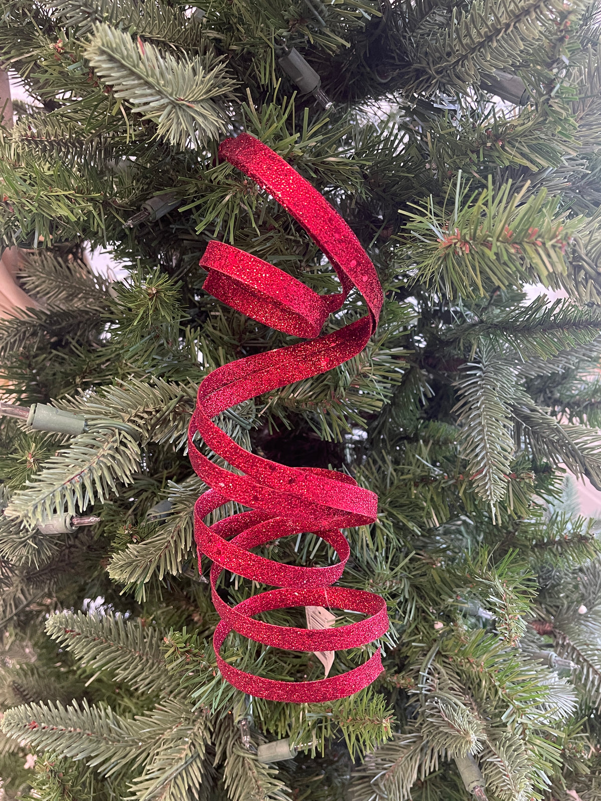 Burgundy Glitter Spiral Ribbon Spray