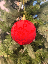 Red Flocked Scroll Ball Ornament