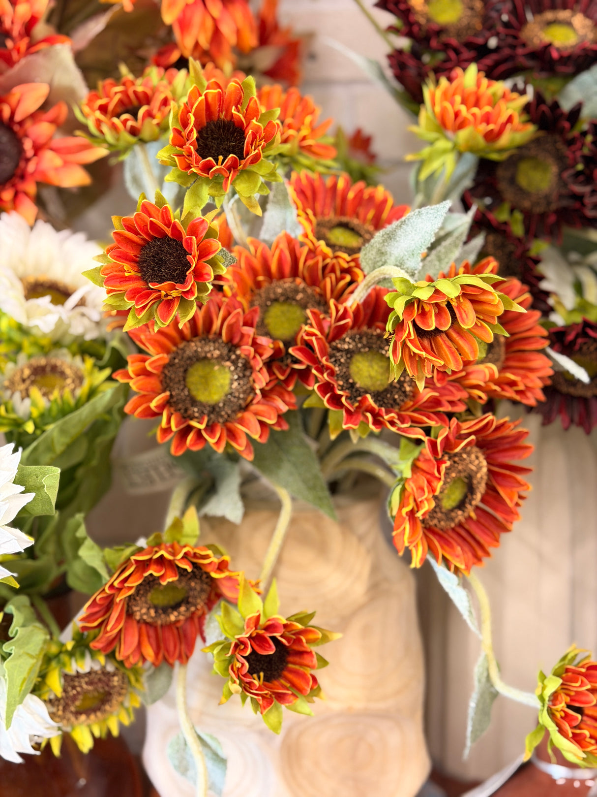 Orange Real Touch Double Sunflower Stem