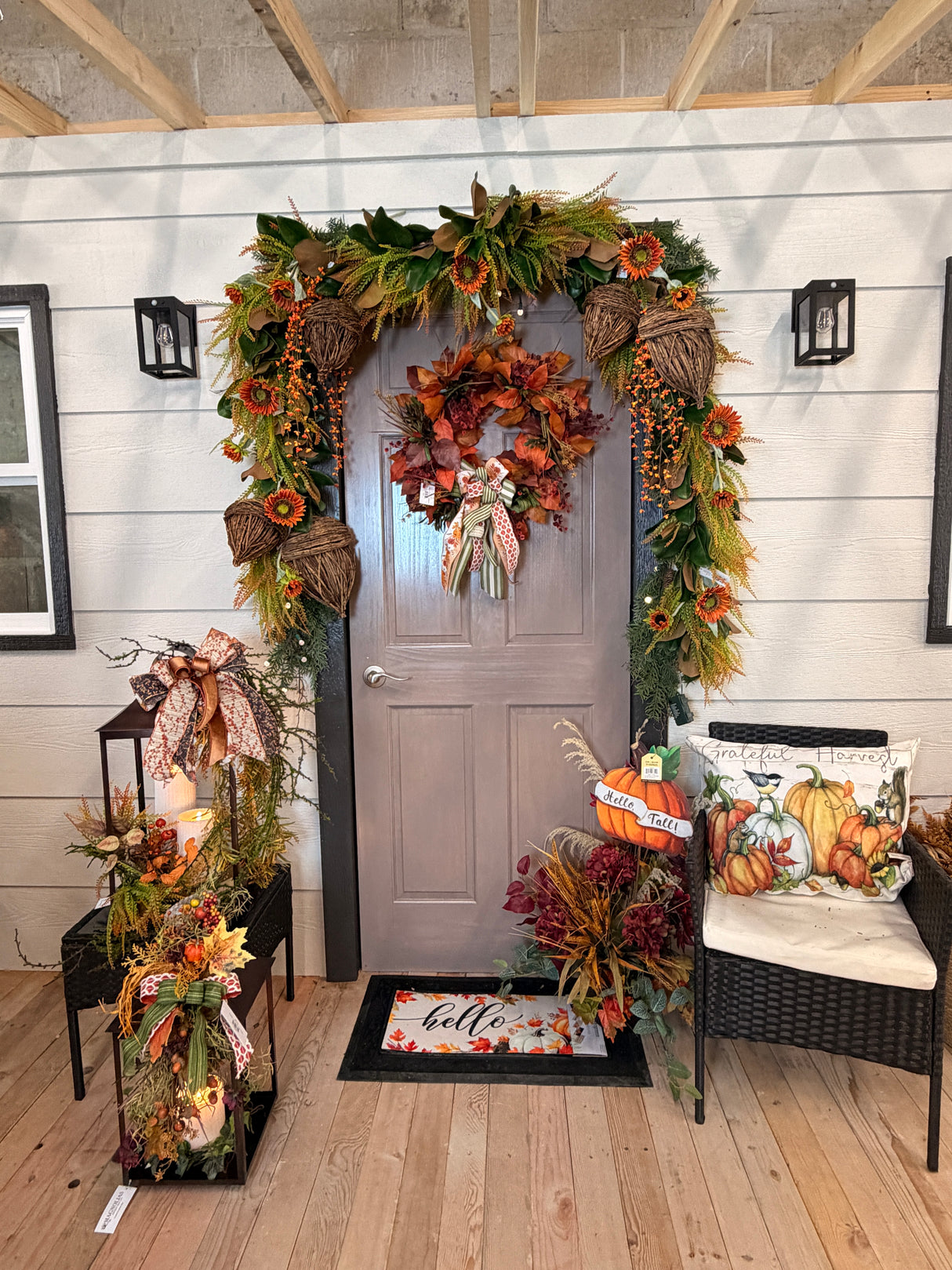Deluxe uv protect jelly bean grass garland styled for Fall home decor from Magnolias Home Decor
