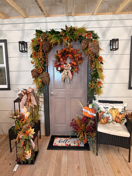 Deluxe uv protect jelly bean grass garland styled for Fall home decor from Magnolias Home Decor