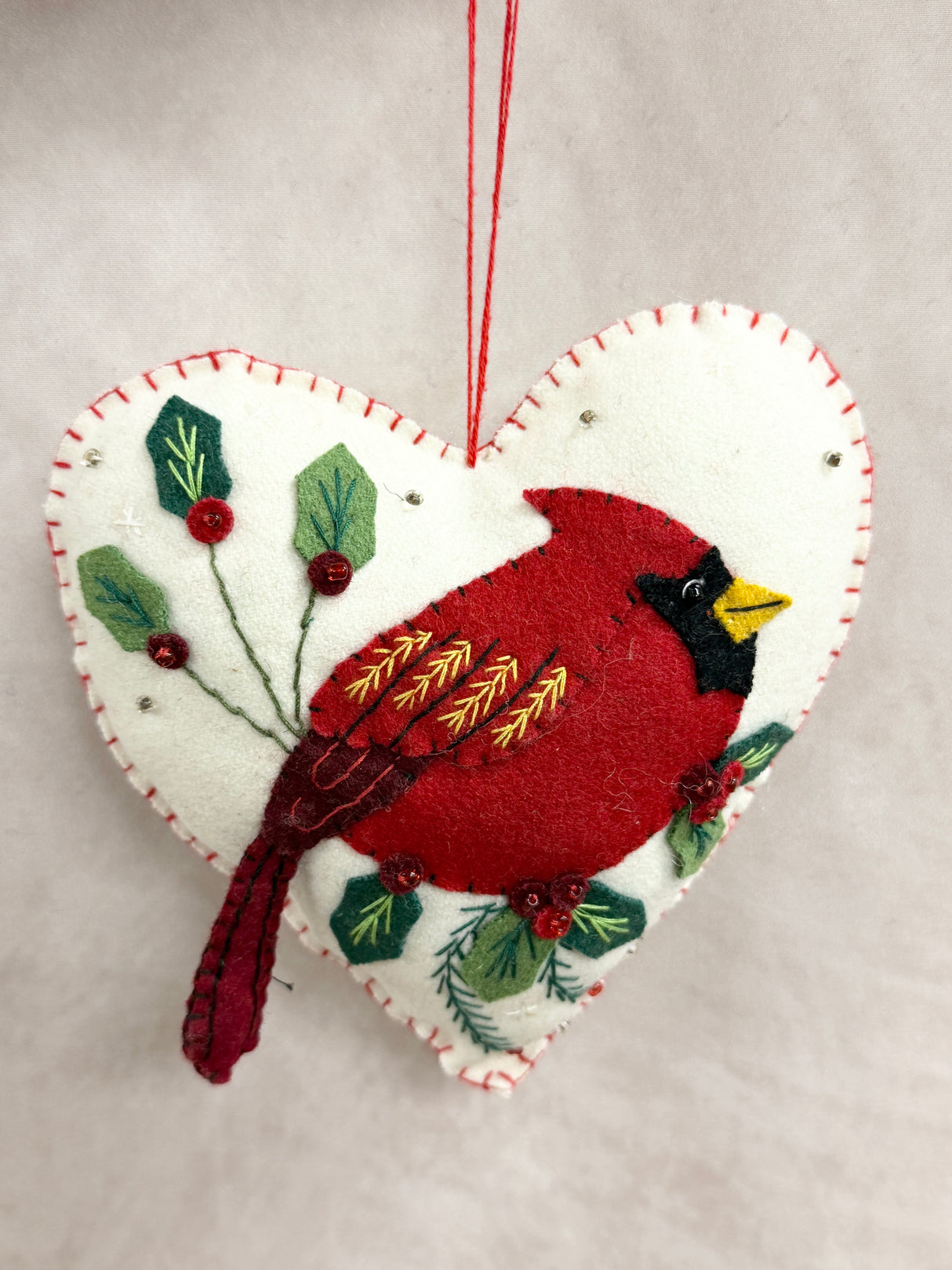 Handmade Heart & Cardinal Ornament