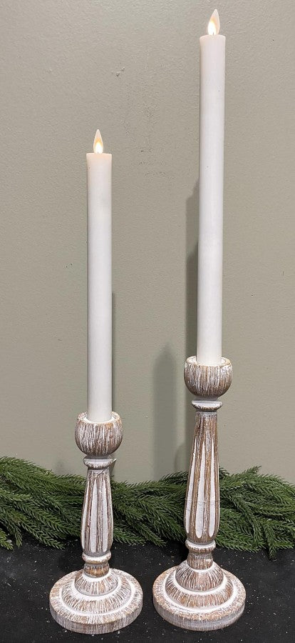 Marie Whitewashed Taper Candleholder Set