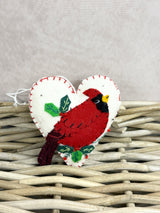 Handmade White Heart & Bird Ornament