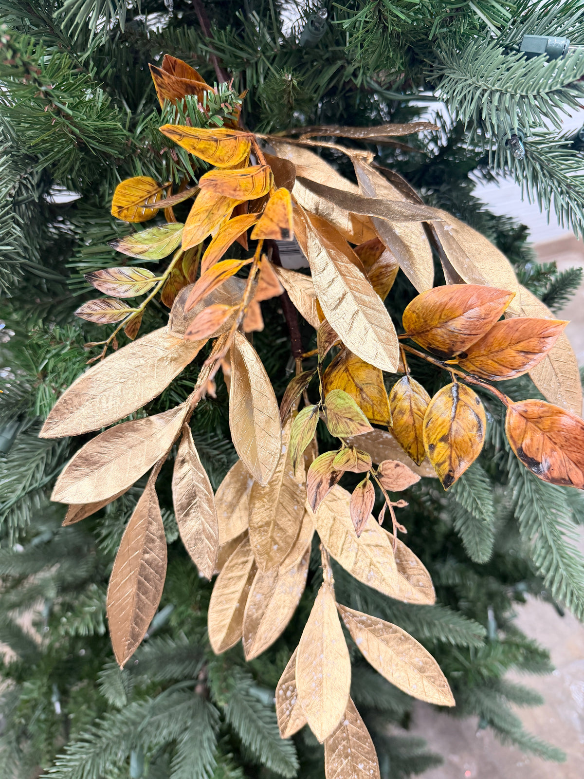 Gold Brown Laurel & Ruscus Leaf Spray