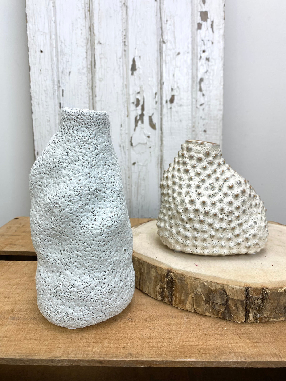 Coarse Stoneware Organic Vases Set of 2