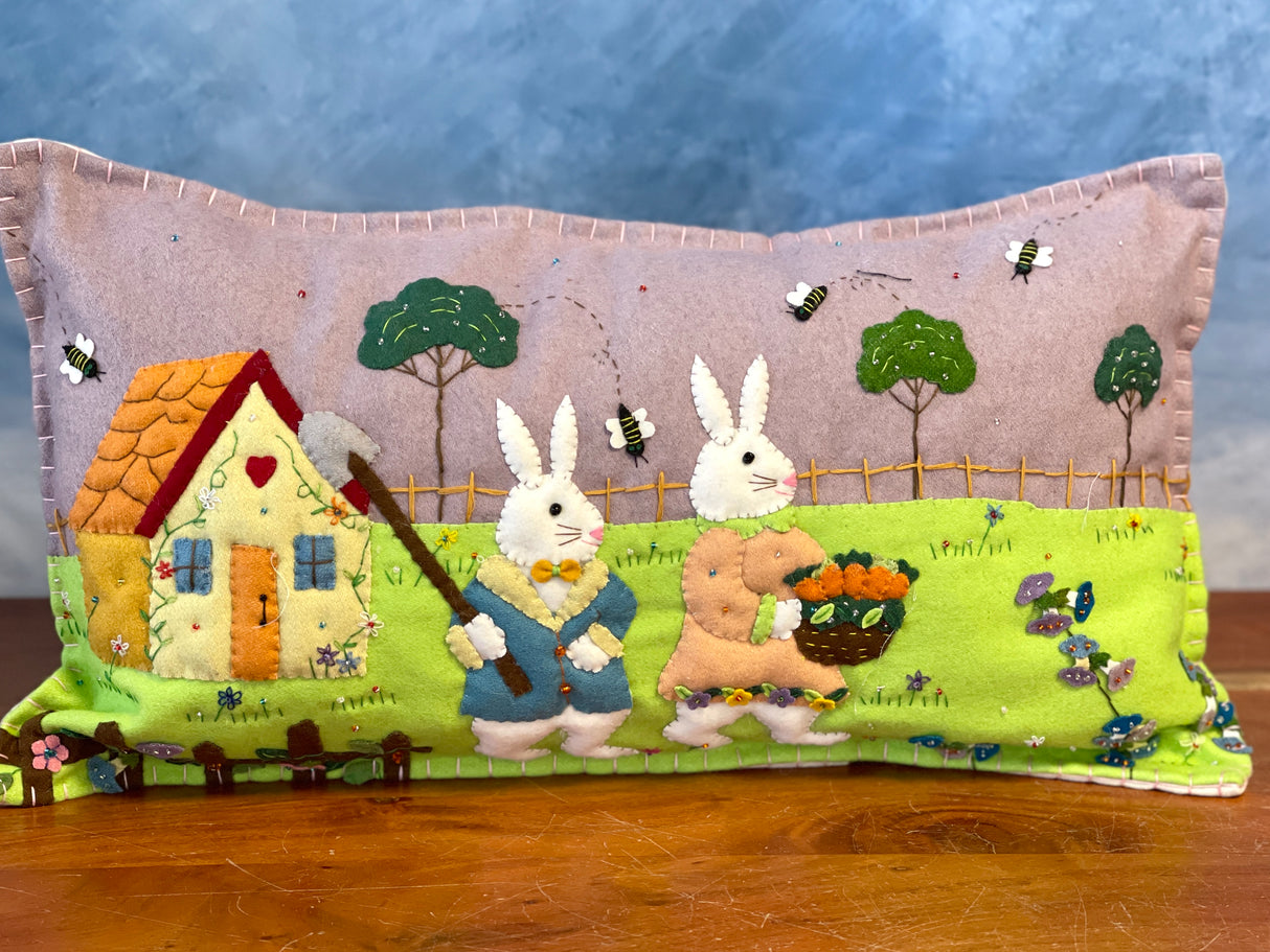 Handmade Fabric Busy Bunnies Pillow