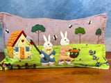 Handmade Fabric Busy Bunnies Pillow