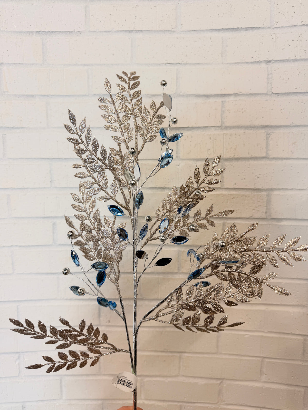 Silver Blue Jewel Leaf Spray