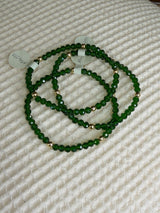 Forest Green with Gold Ball Stretchy Facet Mila-Mix Bracelet