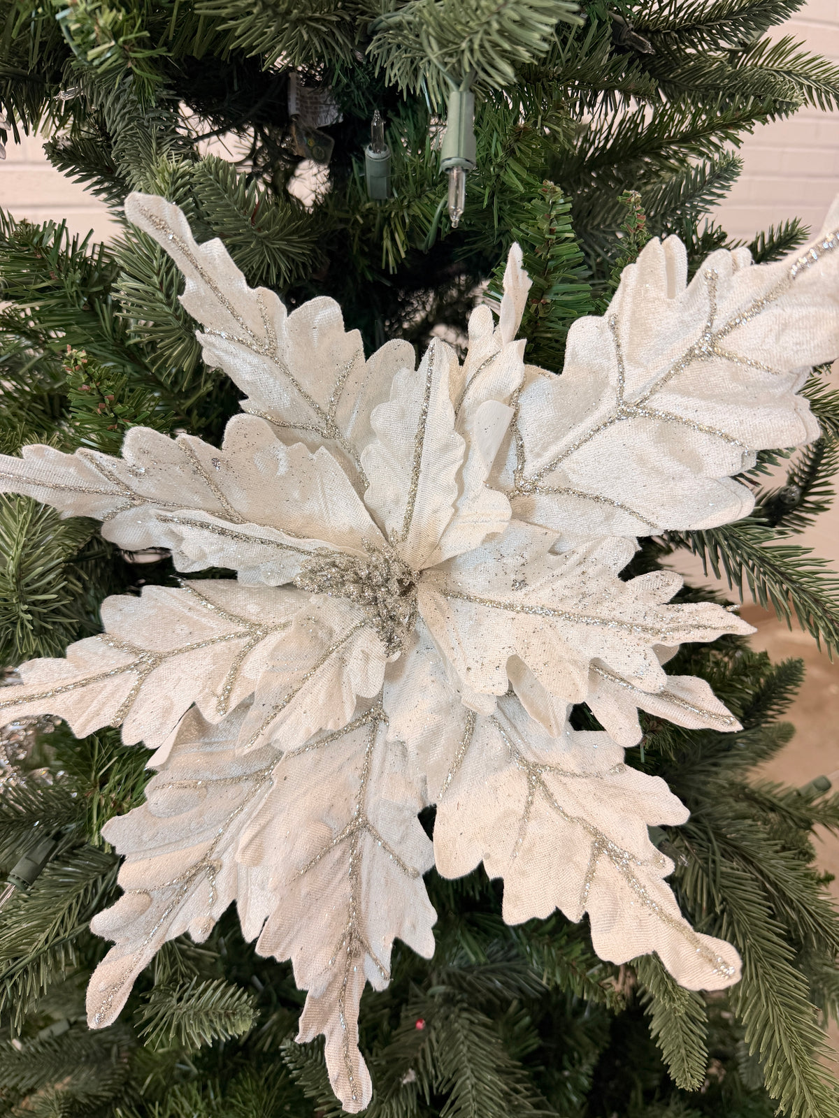 Platinum Velvet Glitter Poinsettia Stem
