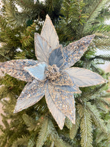 Silver Blue Glitter Sequin Velvet Poinsettia Stem