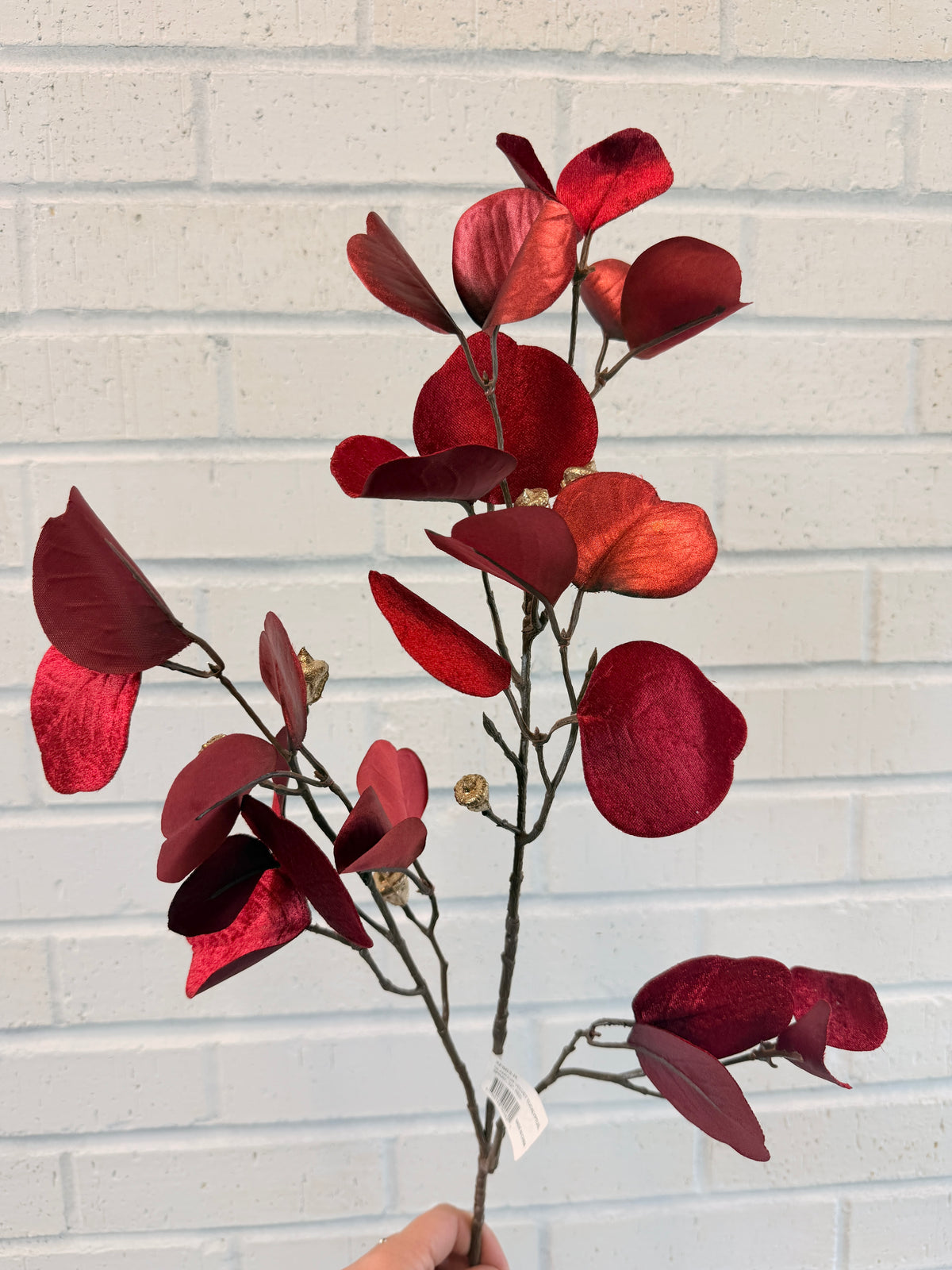 Red Glamour Velvet Eucalyptus Spray