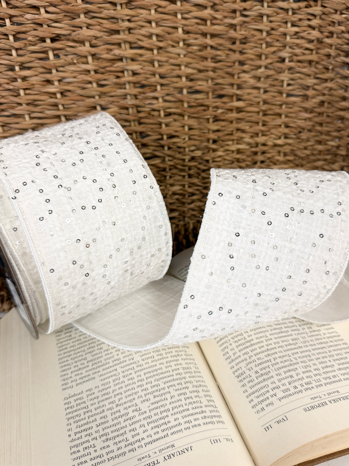 4" White Sequin Check Ribbon Bolt