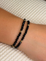 Jet Black with Gold Ball Stretchy Facet Mila-Mix Bracelet