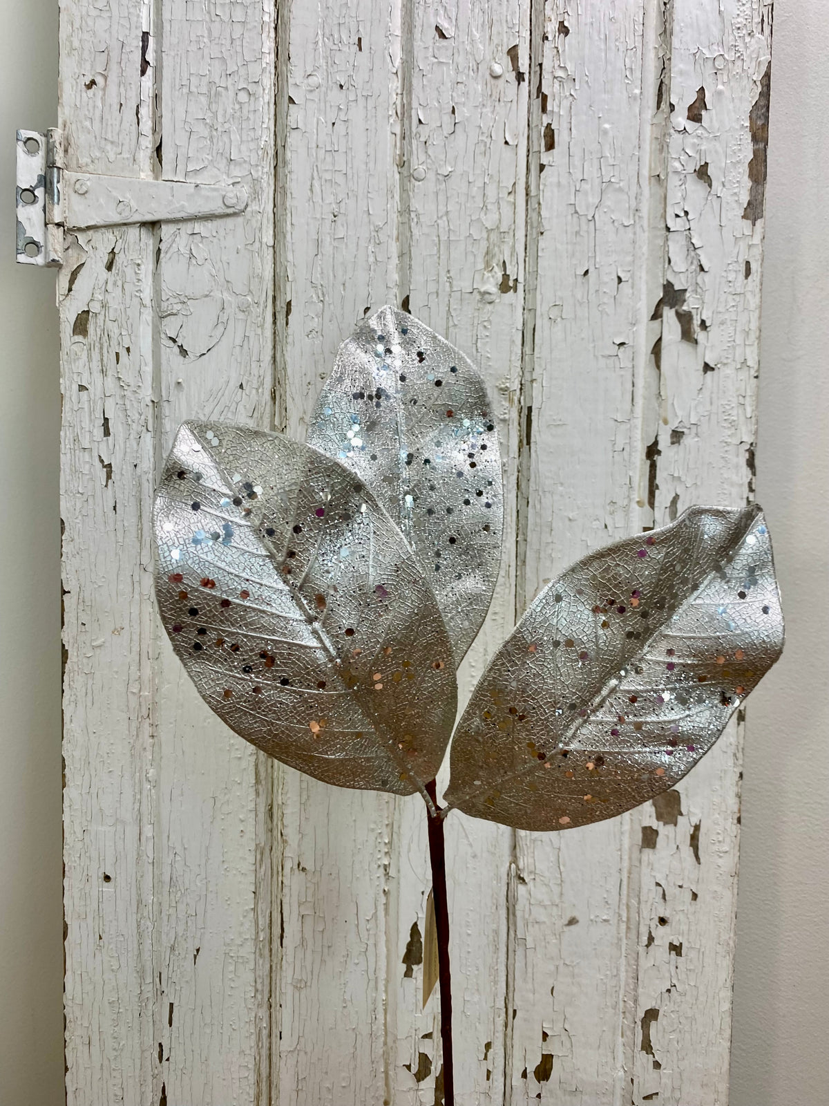 Platinum Glitter Metallic Magnolia Leaf Pick